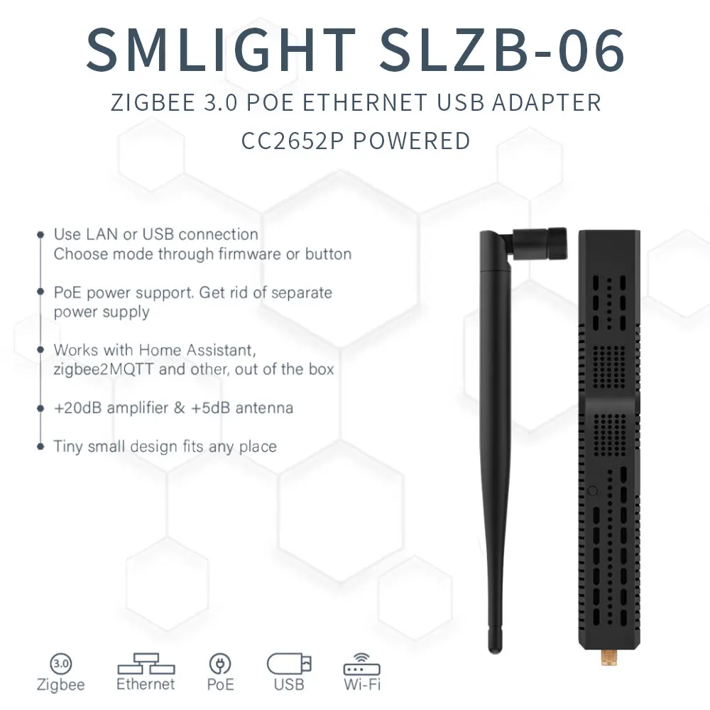 SMLIGHT SLZB-06 Zigbee 3,0 a Ethernet WiFi gateway, USB, coordenador con PoE, funciona con Zigbee2MQTT, asistente doméstico, ZHA