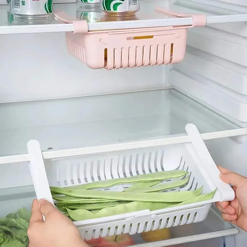 1pc cesta de armazenamento de geladeira flexível expansível organizador de geladeira gaveta rack de armazenamento caixa fresca freezer armazenamento