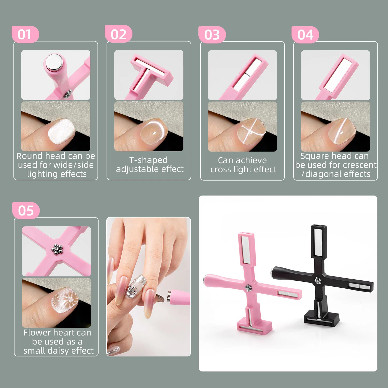 5 IN 1 Multi-Function CAT EYE เล็บ Magnetic Stick CROSS แม่เหล็กสําหรับ CAT EYE UV เจลเล็บเครื่องมือเงาเล็บ Art Decal เครื่องมือ