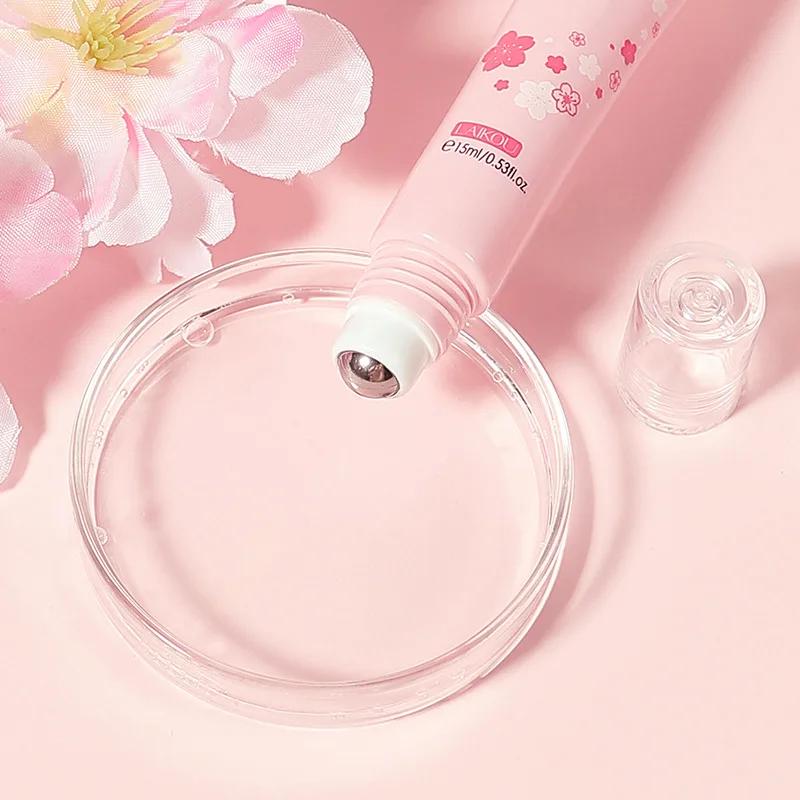 LAIKOU Sakura Siero per gli occhi Rullo per gli occhi Massaggio Acido ialuronico Cura della pelle Borse per gli occhi Crema idratante Cerchi scuri 15ml