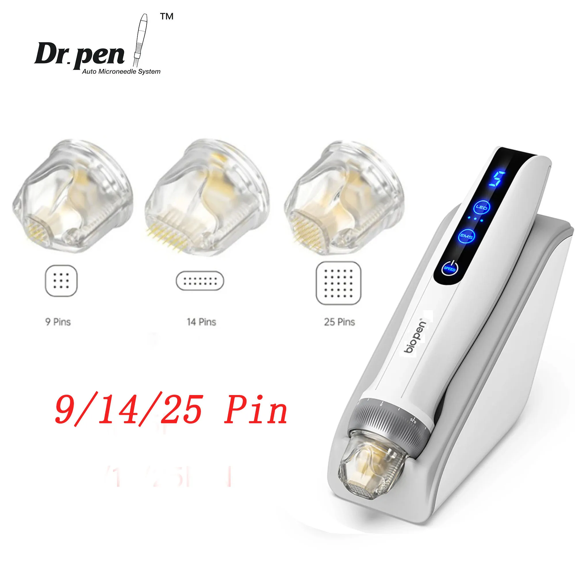 Dr.pen-スキンケアと育毛のためのハローフェイスemsダーマスタンプ、ゴールデンニードルヘッド、9ピン、14ピン、25ピン、q2,10個、5個