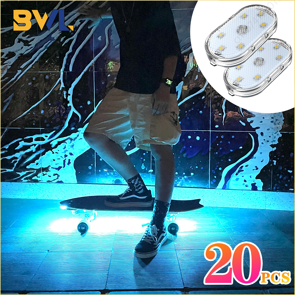 20 pçs luzes de skate longboard fluorescente led flash noite brilhante usb recarregável scooter placa underglow lâmpada decorações