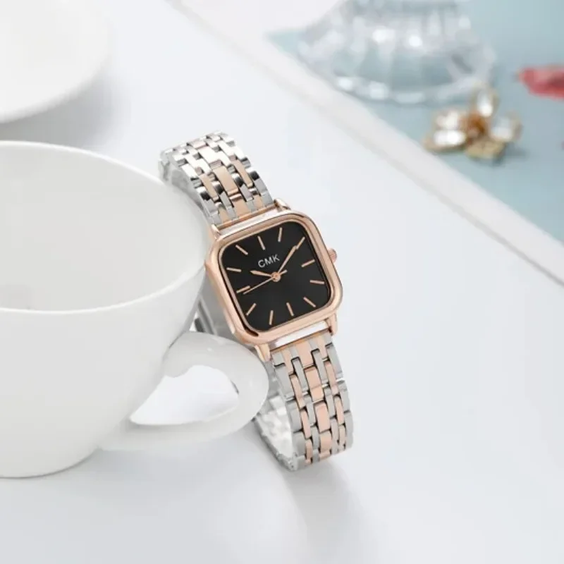 Reloj de pulsera de acero inoxidable Para Mujer, Relojes de temperamento minimalista a la moda, reloj de pulsera de cuarzo cuadrado pequeño, Relojes Para Mujer