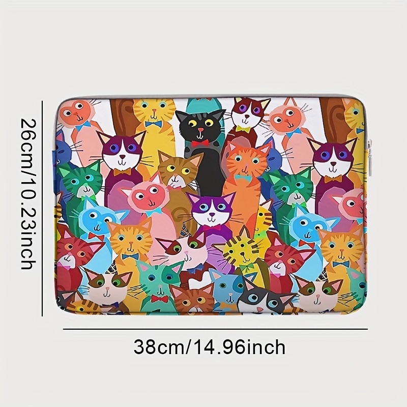 One piece set, two styles, colorful cartoon cat pattern printed laptop bag, briefcase, suitable for 14 inch laptops