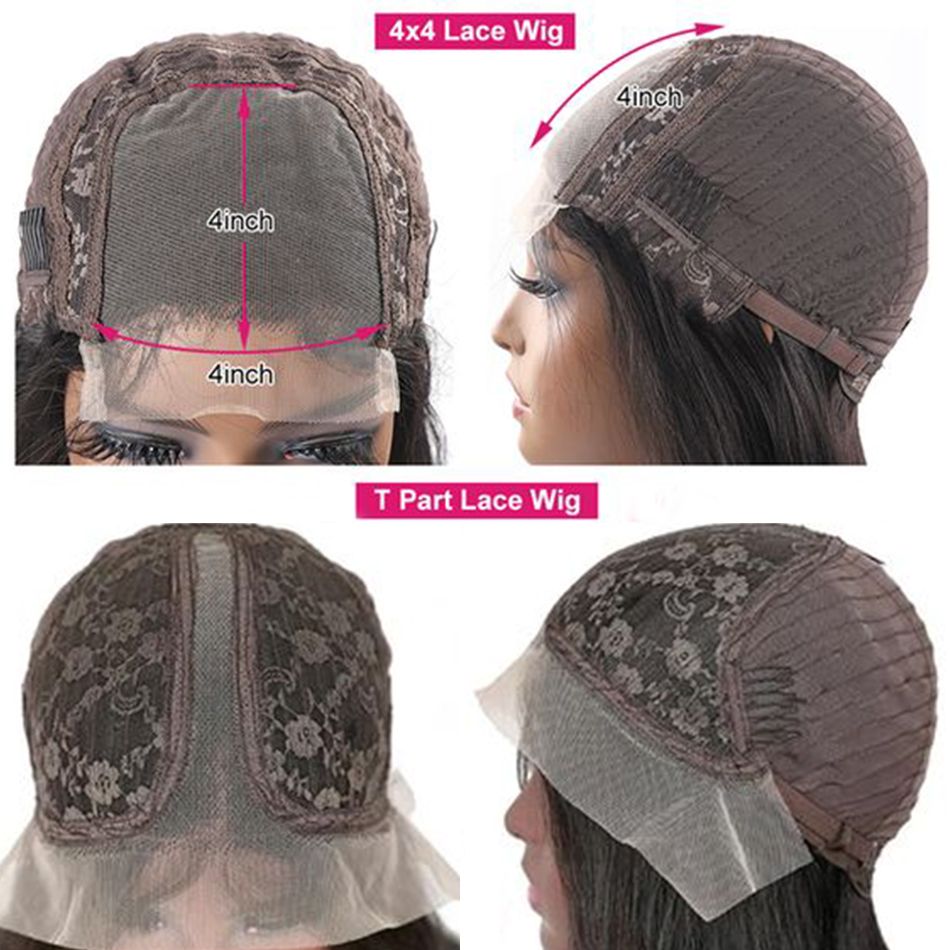 Perruque brésilienne Remy Lace Closure Wig 4x4, cheveux naturels colorés à reflets bruns, densité 180, en vente