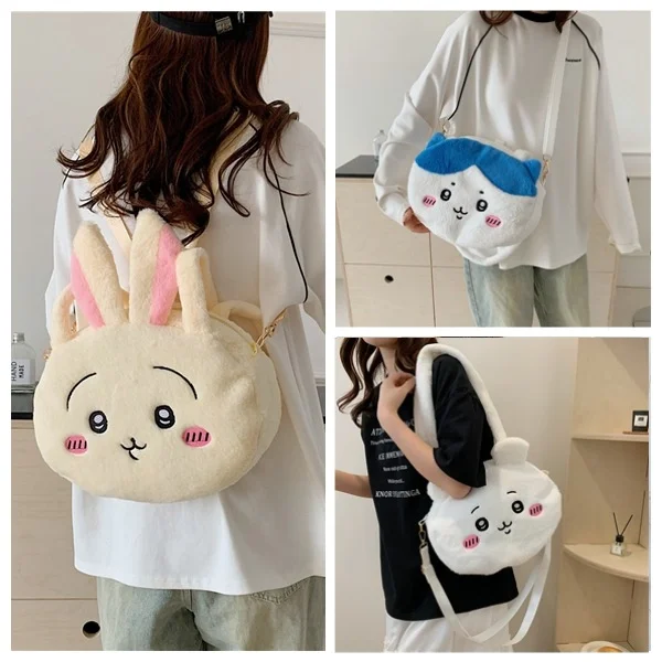 Bolso de mano de felpa Chiikawa de tres usos, mochila cruzada, de gran capacidad Usagi mochila escolar, accesorios de regalo
