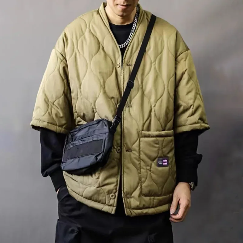 Vestes rembourrées en coton pour hommes, Style Robe taoïste chinoise sans col, Parkas à manches mi-longues, nouveau gilet chaud surdimensionné rétro, automne hiver