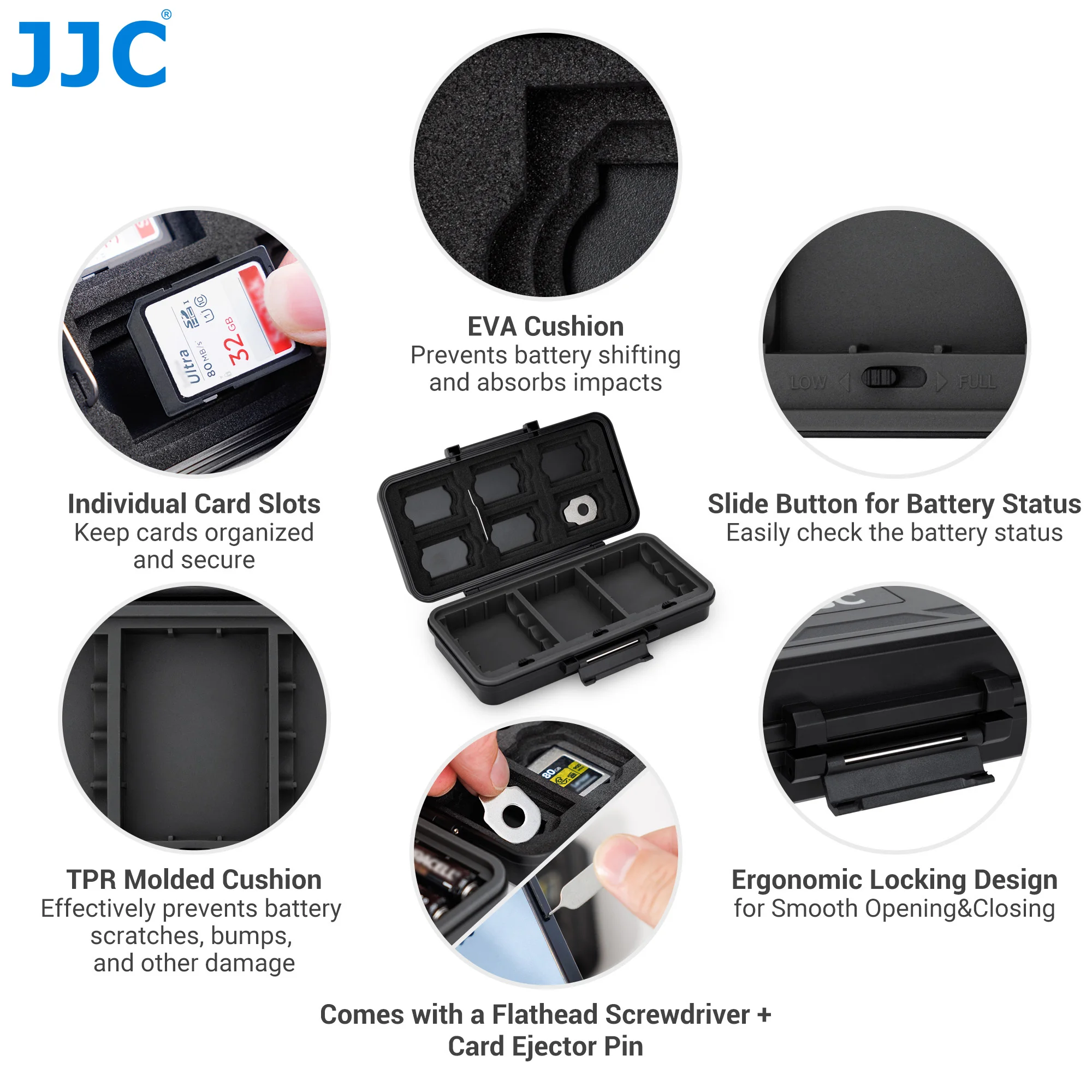 JJC Camera Batterij Geheugenkaart Opbergtas voor 6 SD-kaart 6 CFexpress Type-B/XQD 5 CFexpress Type-A Kaarten 3 Camera Batterijen