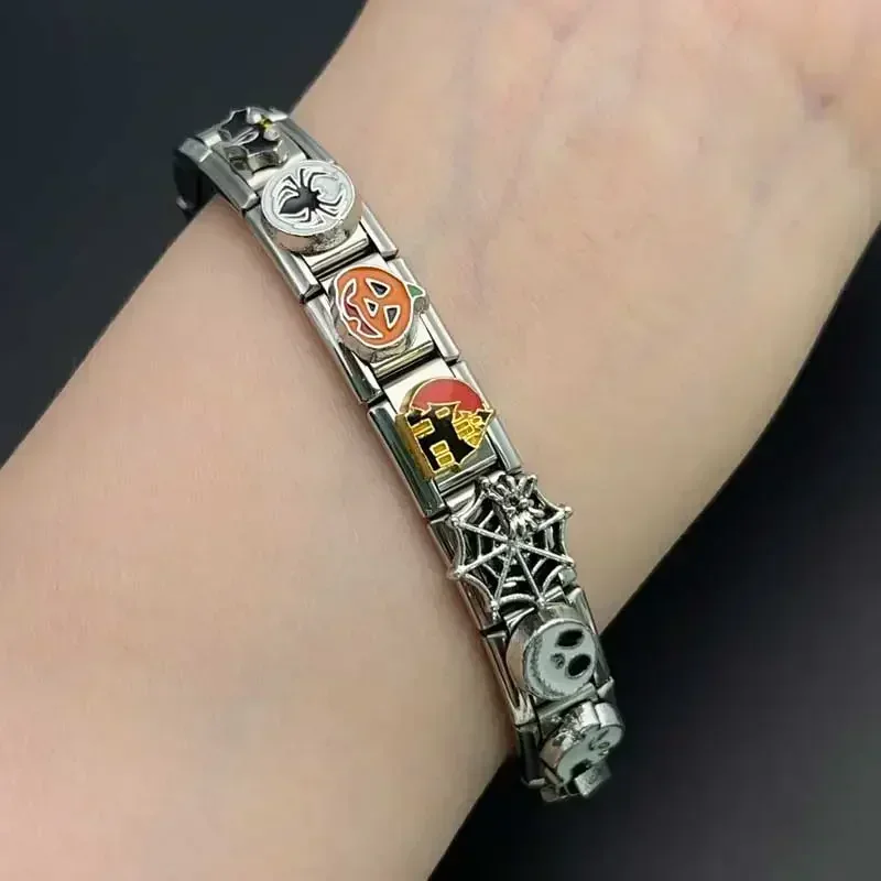 อิตาเลี่ยน Charm สร้อยข้อมือสแตนเลส DIY Splicing โมดูล 9 มม.ฮาโลวีน Series ส่วนบุคคลประกอบความยืดหยุ่น Dark Cool
