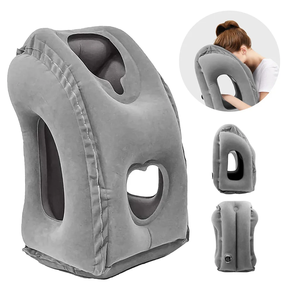 Almohada de viaje inflable, almohada de avión con diseño de válvula patentada, accesorios de viaje con soporte para cuello y cabeza, viaje, 1 ud.