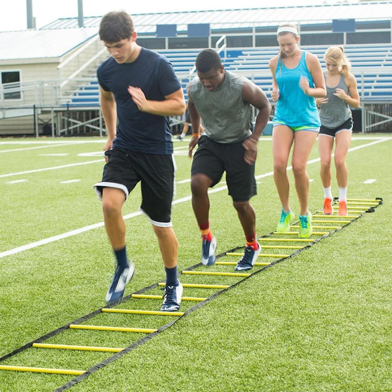 Agility บันไดสายรัดไนลอนฟุตบอลฟุตบอลความเร็วการฝึกอบรมบันไดอุปกรณ์กีฬาฟิตเนสวิ่ง Warm-Up บันไดการฝึกอบรมเครื่องมือ