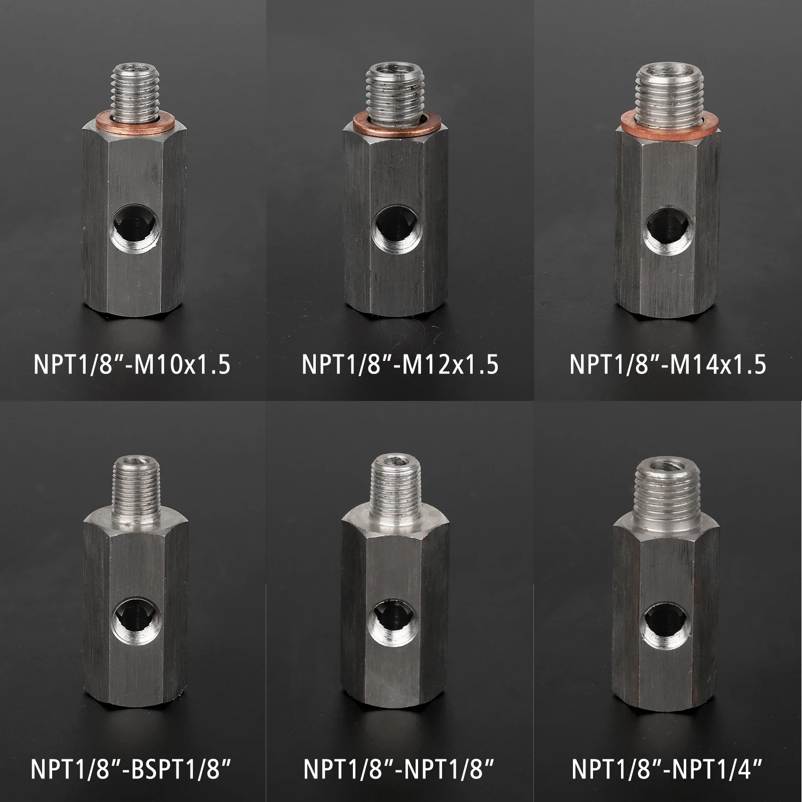 CNSPEED Rvs Zijgaten Oliedruksensor Connector 1/8 "NPT Vrouwelijke Naar M12 M10 M14 Feed Lijn Gauge tee Adapter