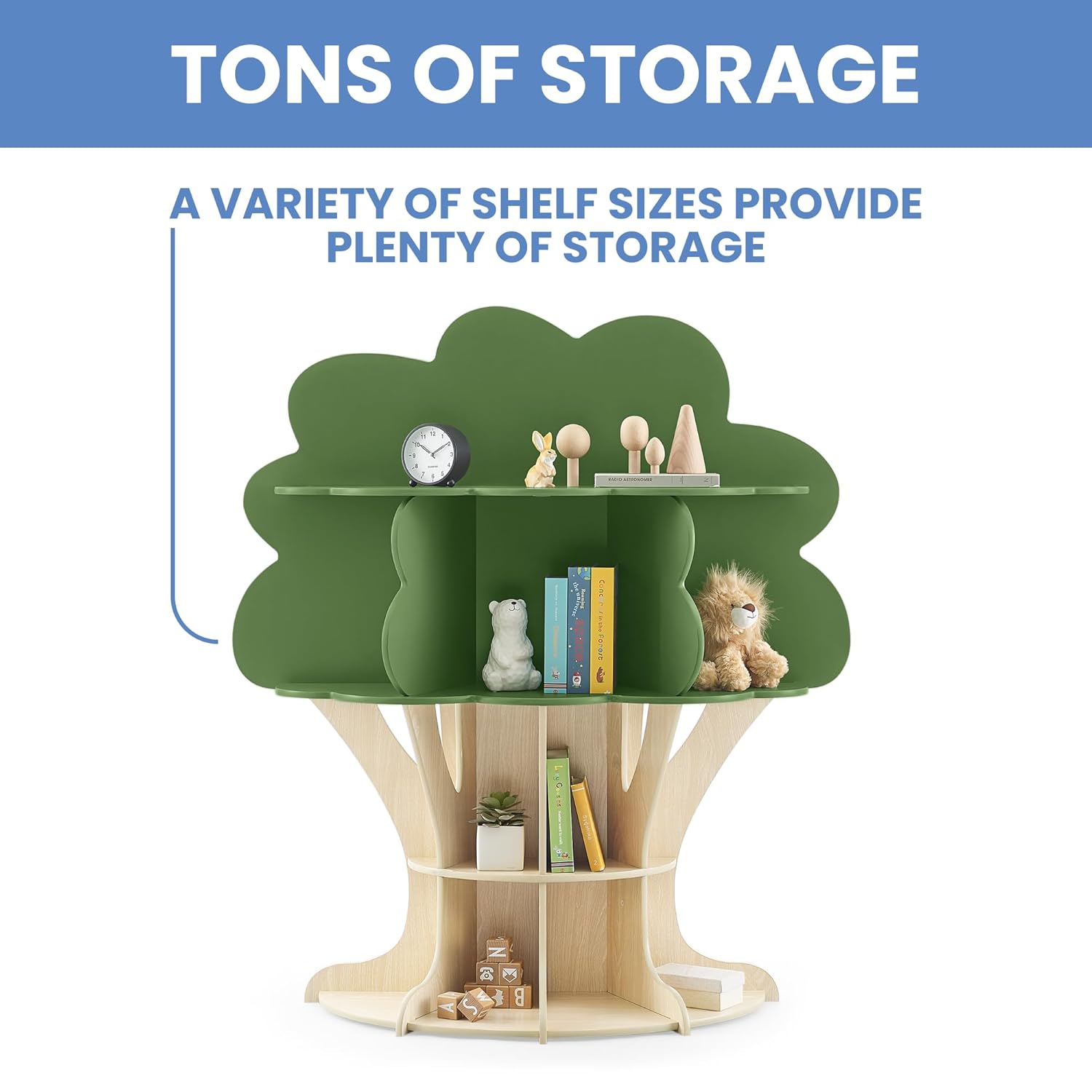 Children Tree Bookcase - Gold Certified, Fern Green/Crafted Natural