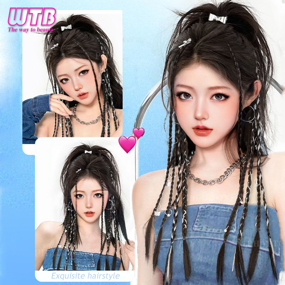 Peruca de boxe sintética com clipe BB forte, rabo de cavalo leve, peça de cabelo para mulheres 50cm de comprimento 2pcs