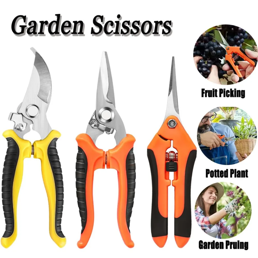 3PCS Garden Scissors Set Gardening Tool Scissors Stainless Steel Professional Gardening Scissors with Non-slip Ergonomic Handles