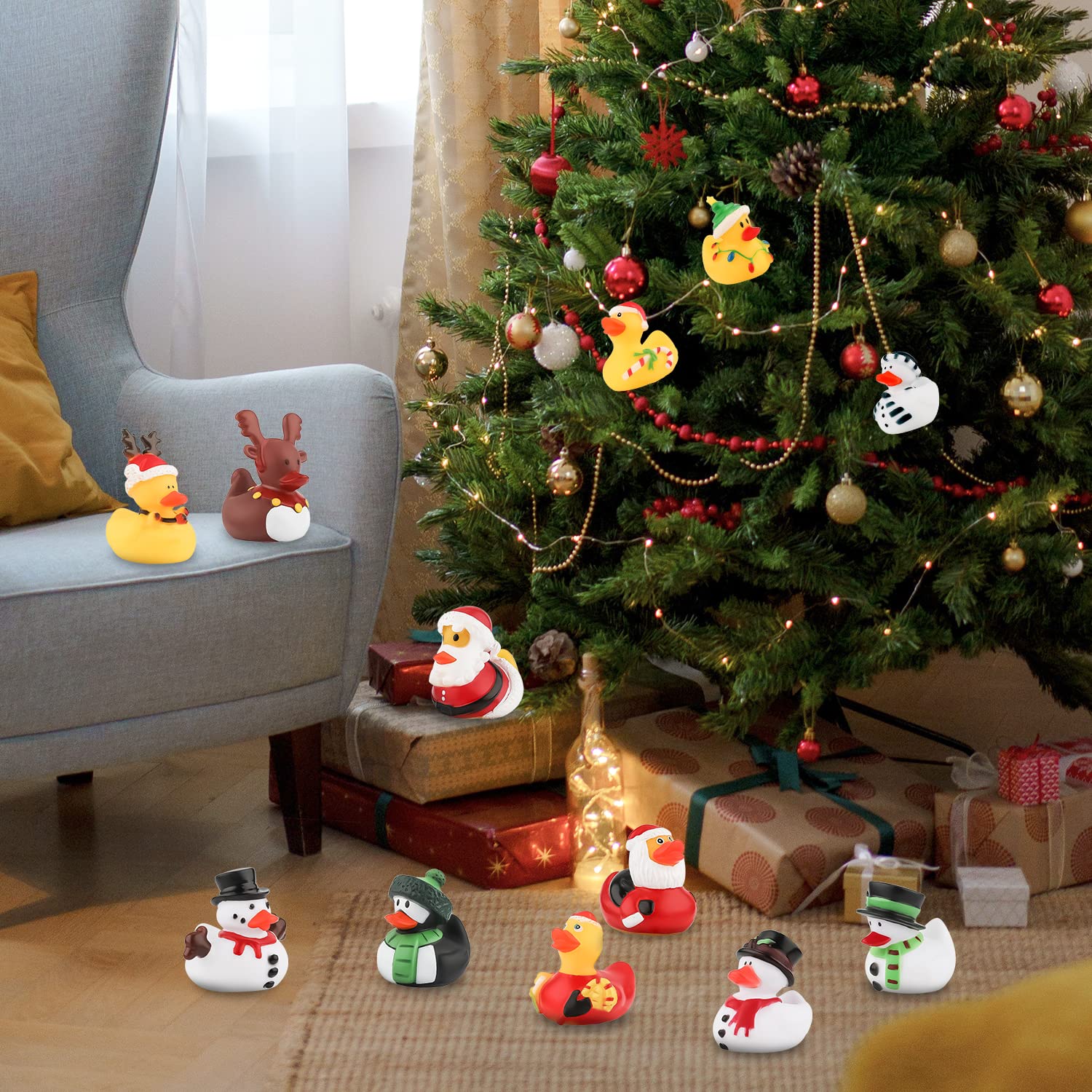 Jijie-クリスマスのゴム製アヒル、バスのゴム、アヒルのおもちゃ、かわいいホリデーギフト、パーティー用品