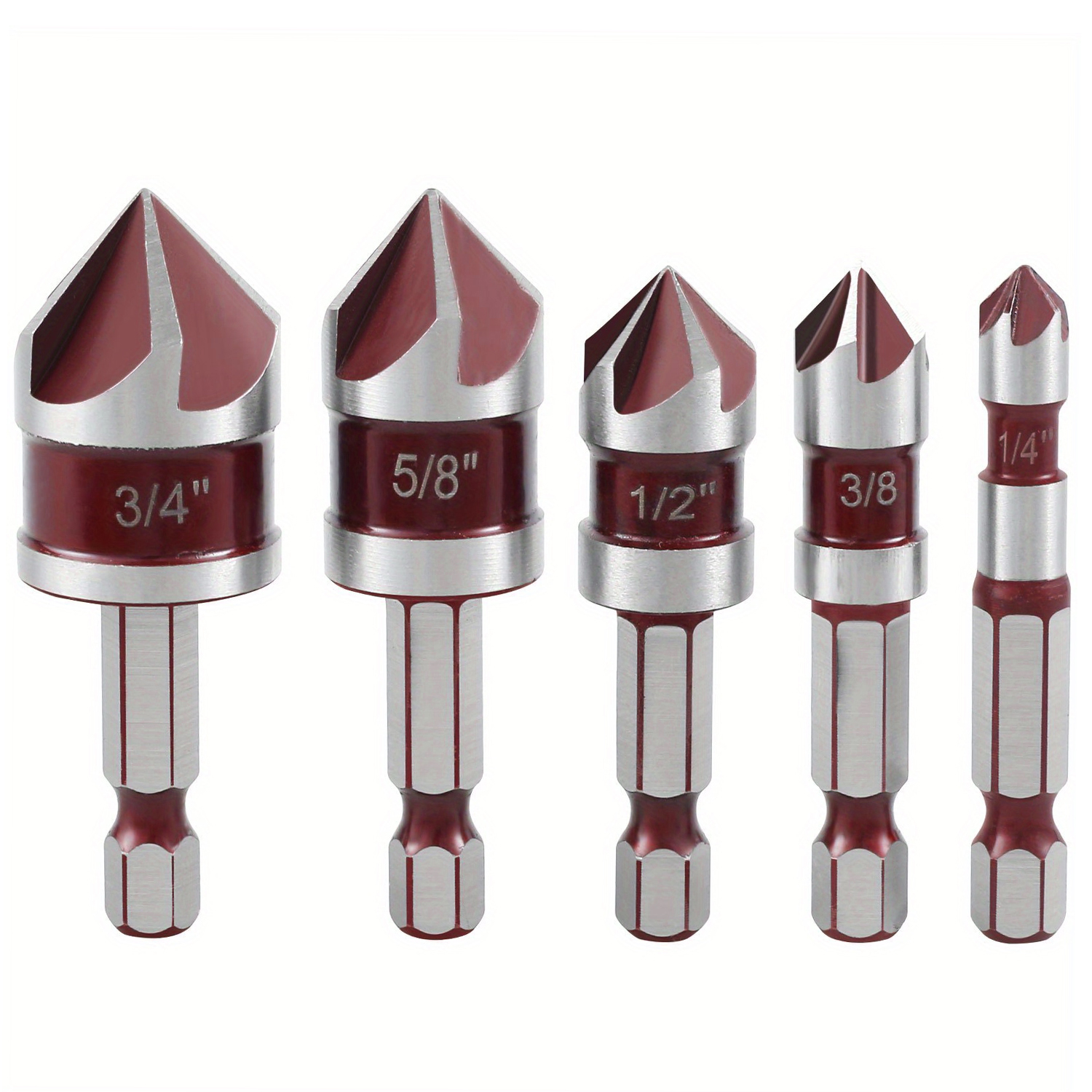 5-schneidiges Senkerbohrer-Set M35 Kobalt aus Metall 82 °   5-teiliges 1/4" Sechskantschaft-Senkkopf-Bit-Set 1/4" 3/8" 1/2" 5/8 mit Halter