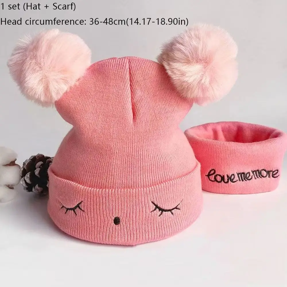 Gorro de punto de lana de algodón Flexible, pompón de Color sólido para bebé, conjunto de 2 piezas, gorro cálido