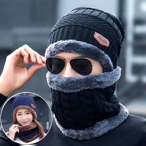 Mütze: Herren Winter gestrickte Woll mütze mit Stapel verdickte Wärme und kalte Radsport mütze Frauen Baumwoll mütze