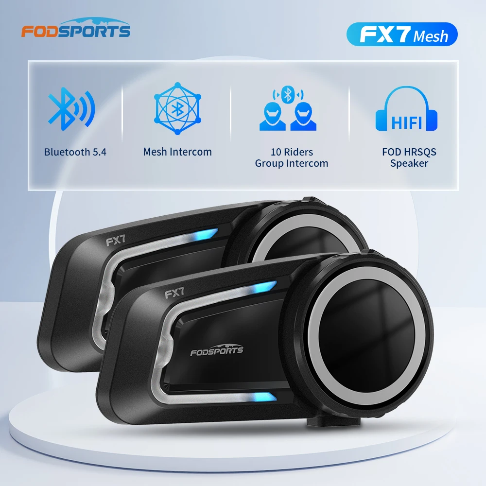 2 uds Fodsports FX7 casco de motocicleta intercomunicador de malla Bluetooth casco auriculares BT5.4 interfono, 10 conductores 2000M, Radio FM
