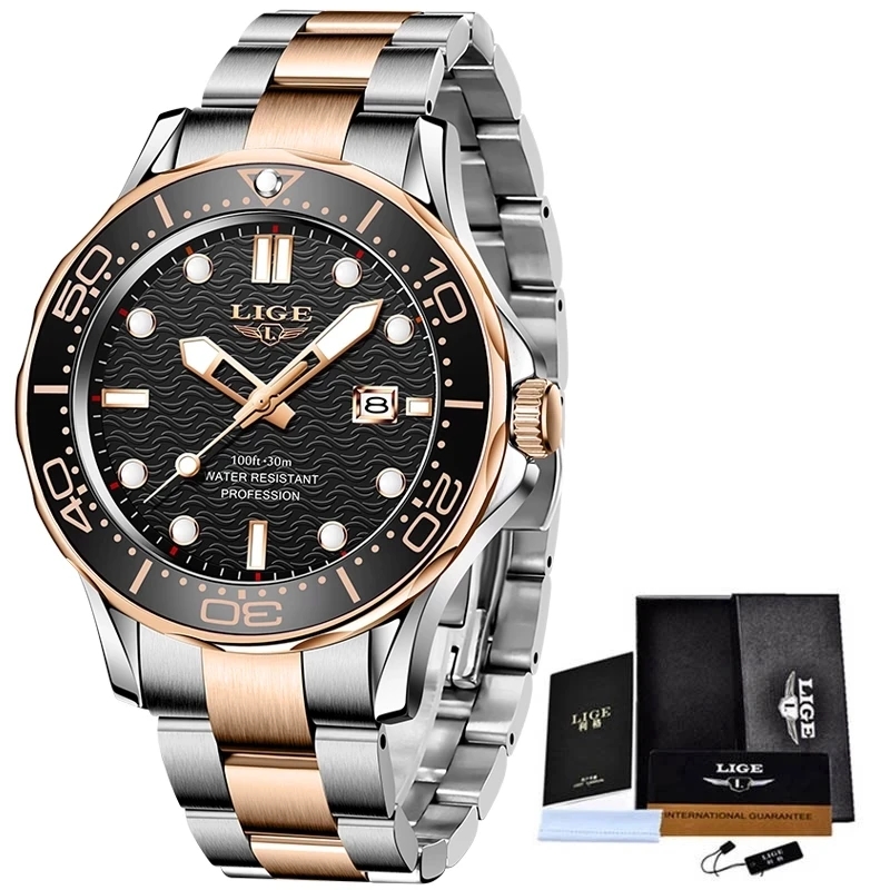 LIGE Top Marke Luxus Mode Taucher Uhr Männer 3ATM Wasserdicht Datum Uhr Sport Uhren Herren Quarz Armbanduhr Relogio Masculino