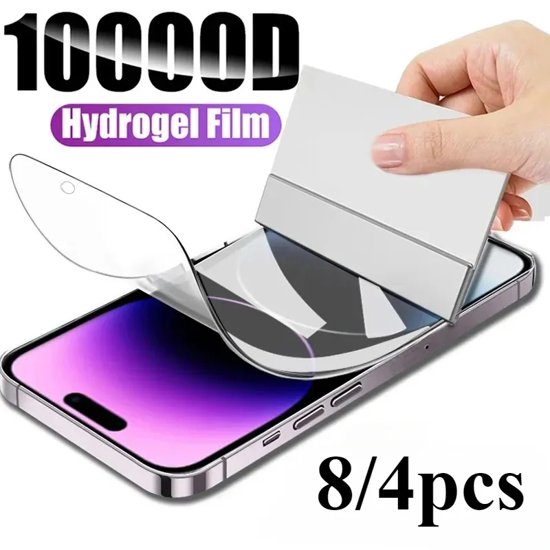 8/4Pcs Soft Hydrogel Film for iPhone 15 13 12 14 11 Pro Max Silicone TPU Screen Protector for iPhone 14 15 XS XR X 7 8 15 Plus