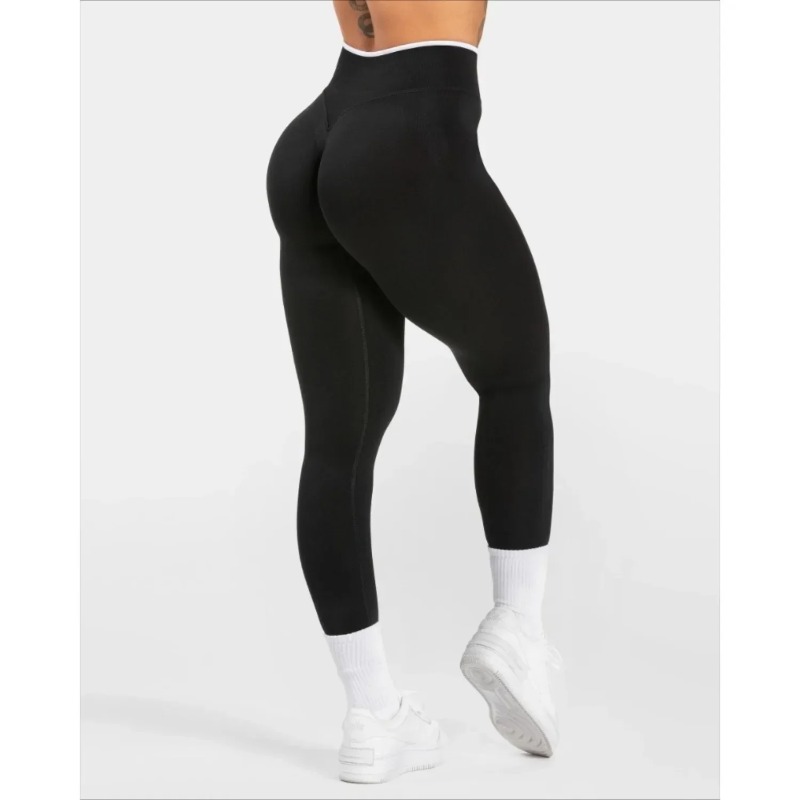 Nahtlose Sport-Leggings für Damen, weißer Rand, Taille, eng, hohe Taille, Hüftheben, Yoga-Hose, Fitnessstudio, Lauftraining, einfarbige Hose