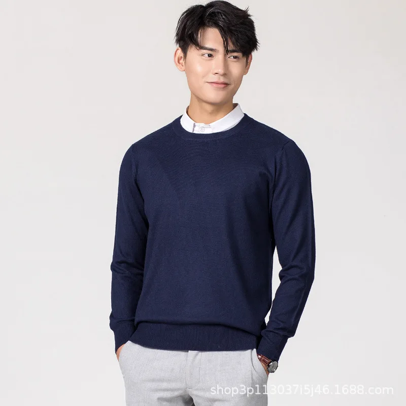 MRMT 2025 nuevo jersey de lana con cuello redondo y cuello en V para hombre, suéter clásico de Color sólido ajustado, suéter de talla grande