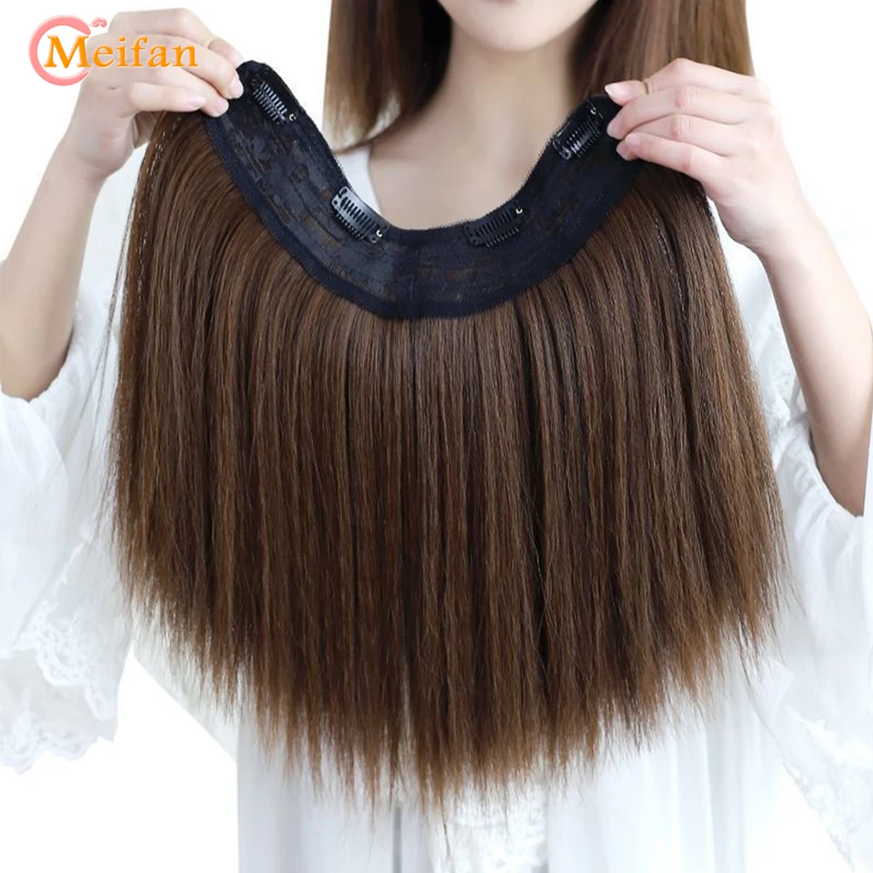 MEIFAN Tổng Hợp Thẳng Dài Hình Chữ U Nửa Đầu Tóc Giả Dành Cho Nữ Màu Đen Nâu Clip Trong Tóc Tự Nhiên Giả bộ Tóc Giả
