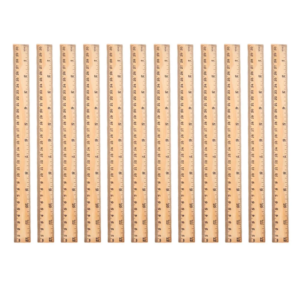 12Pcs Wood Ruler Straight Rule Measuring Tool Precision Etched Scale Student Accessory Wooden Ruler Drafting Supplies Rulers