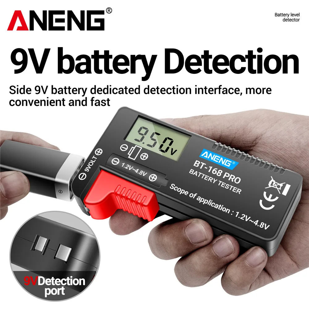 Probador Universal de capacidad de batería de litio ANENG BT-168 PRO pantalla Digital analizador de carga a cuadros AAA AA pila de botón también