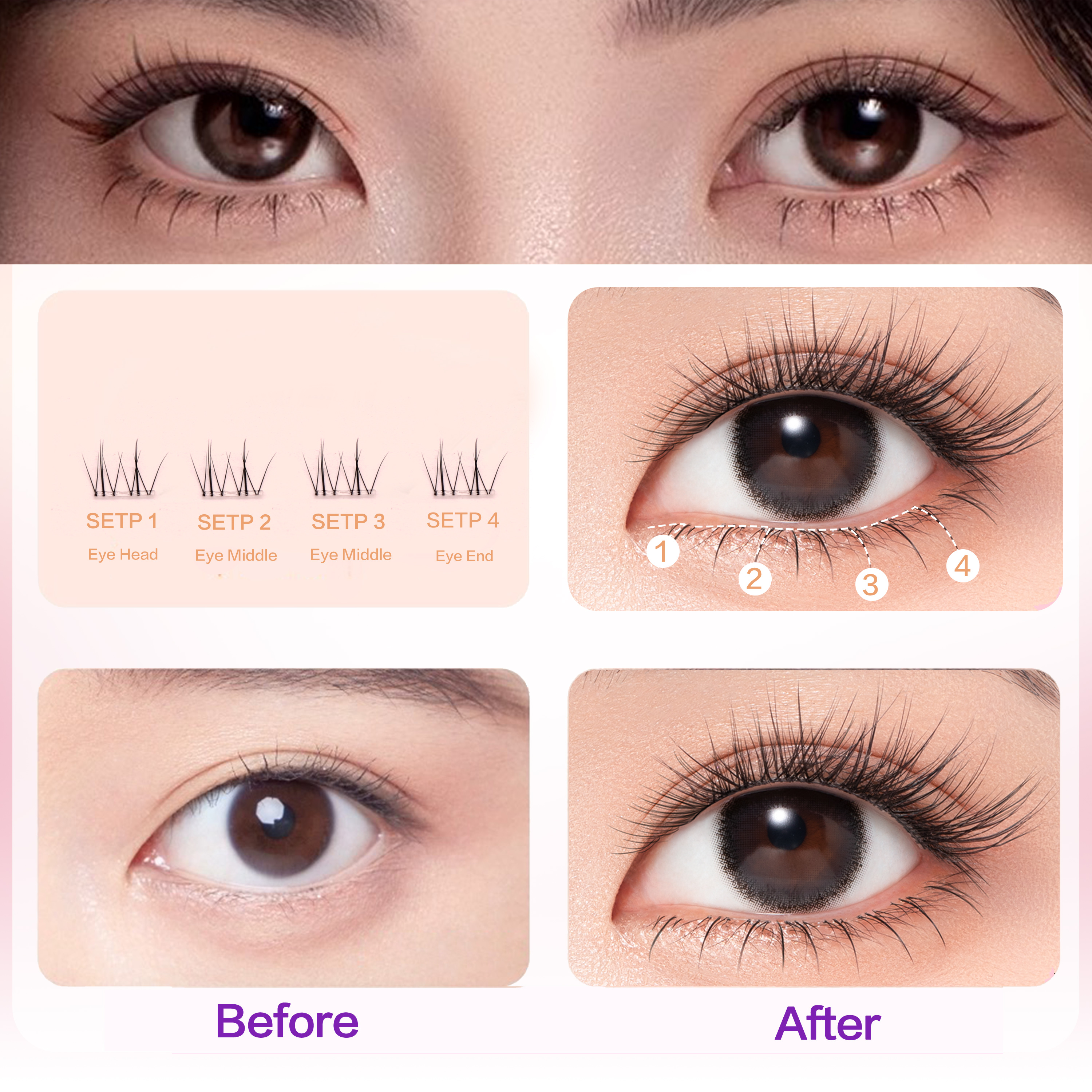 FindLove Pre Glued Lower Lashes No Glue Need Eyelash Extension Set Natural Reusable Bottom Lash Self Adhesive False Eyelash