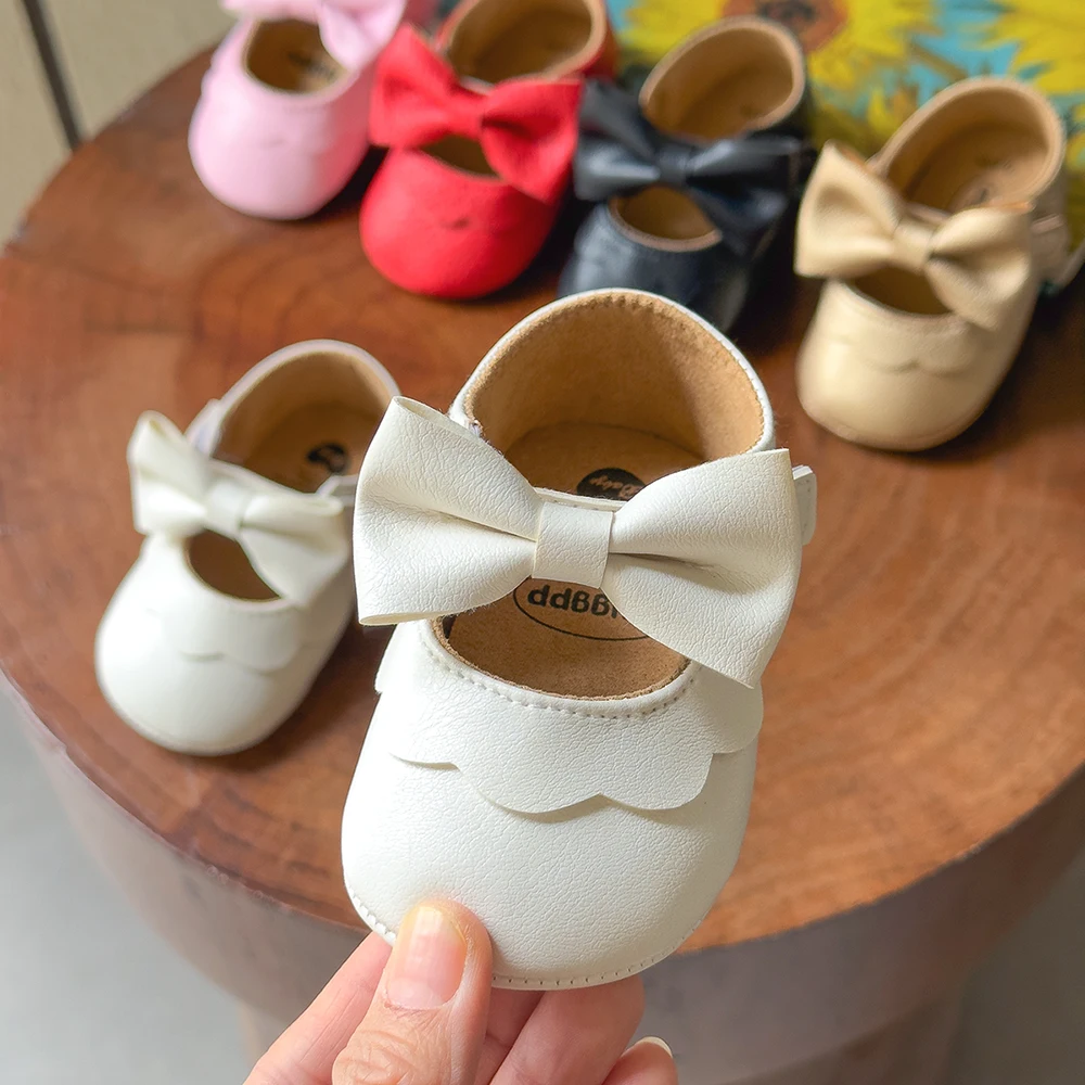 Bebê sapatos casuais infantil criança bowknot antiderrapante borracha sola macia plana plutônio primeiro walker recém-nascido arco decoração mary janes