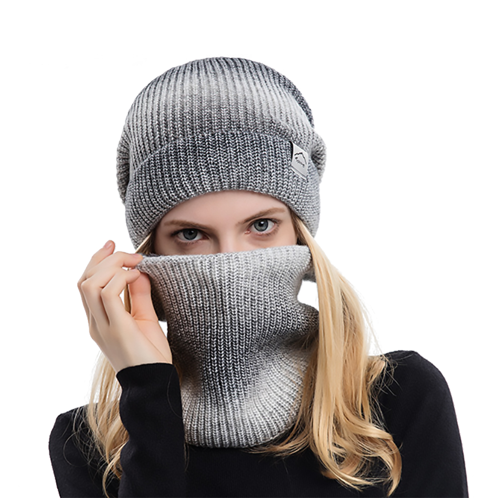Dames winter warm houden muts sjaal set 2-delig dame fleece voering wollen garen hoed gebreide nekbeenkap gradiëntkleur groothandel