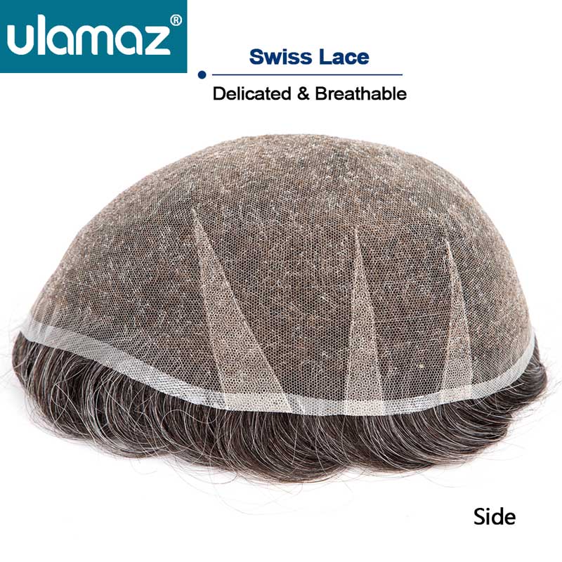 Premier Swiss Lace Toupee Ultra Delicate AIR-ลูกไม้ชายผมเทียม 80% ความหนาแน่นวิกผมลูกไม้เต็มรูปแบบผมระบบหน่วยวิกผมบุรุษ