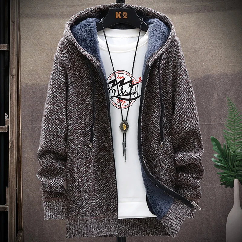 2025 outono coreano com capuz camisola masculina grosso e veludo cardigan camisola de malha casaco moda jaqueta masculina M-4XL my05