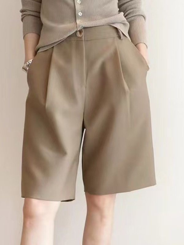 Calças de Cintura Alta Slimming de Pernas Retas de Cinco Polegadas, orts Estilo Commute para Mulheres, Calças Finas de Cint...