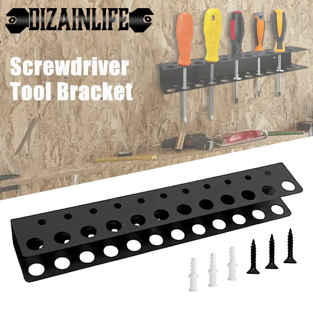 Organizador de parafusos, montagem na parede, rack de armazenamento de chave de fenda de 23 buracos, suporte de ferramentas manuais, alicate de rack de martelo, organizador de ferramentas de hardware