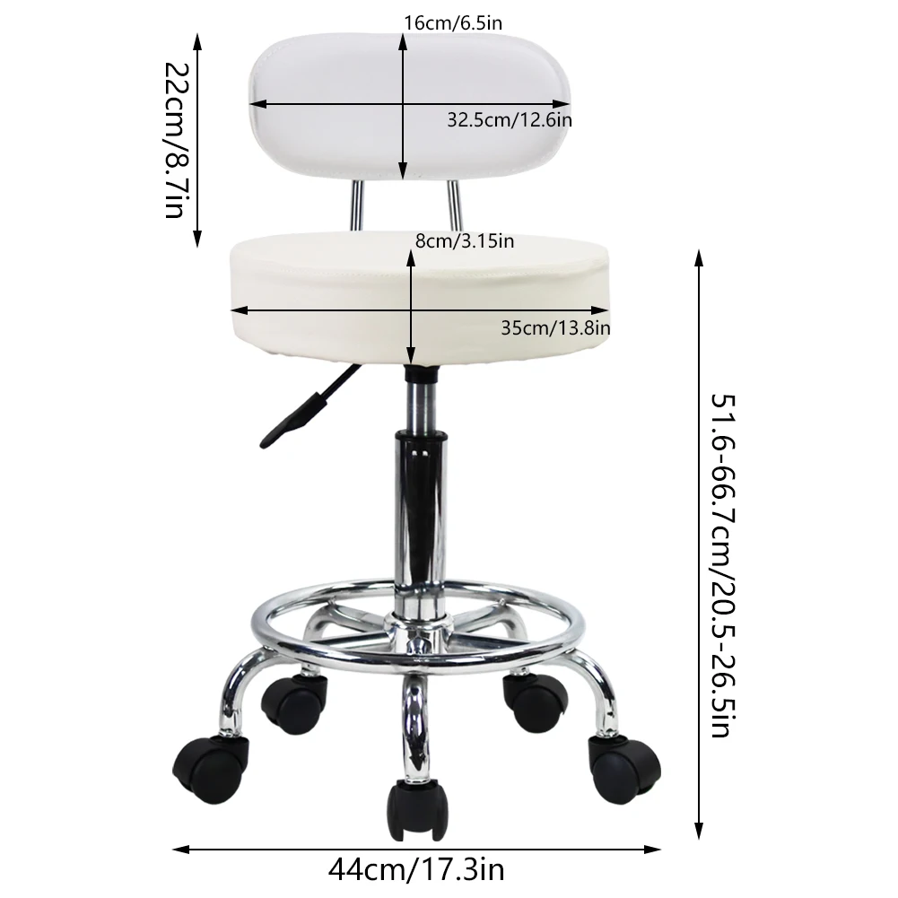 KKTONER PU Leather Rolling Stool Mid-Back with Footrest Height Adjustable Office Computer Home Drafting Swivel Task Chair White