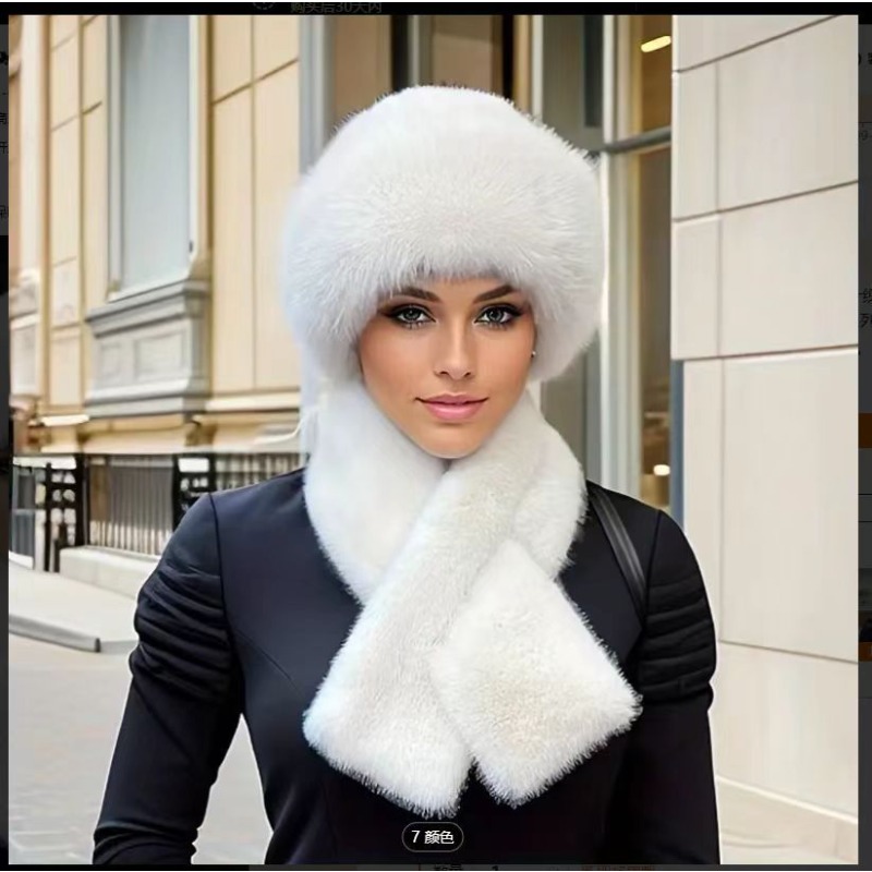 A Luxurious Faux Fur Warm Set [hat + Scarf] Perfect for Winter Pampering High-end Parties Cold Commutes and Elegant Versatility