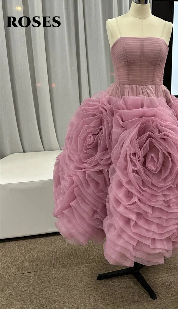 Rosas roxo elegante lindo vestido de baile tule sem alças vestido formal com pregas em camadas vestido de noite linha a direcciones  nne inclusmo personalizado