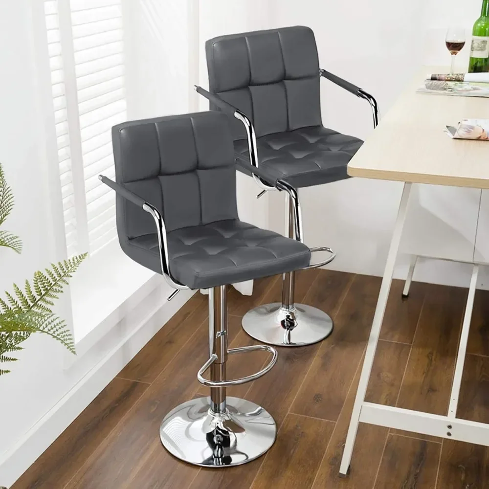 Bar Stools, Adjustable PU Leather Swivel Barstools, Modern Counter Stools with Back and Footrest, Counter Height Barst