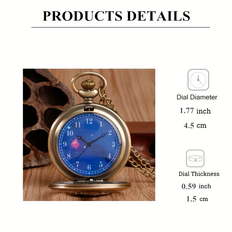 Relógio de bolso com pingente de colar do pequeno príncipe com design oco de bronze vintage