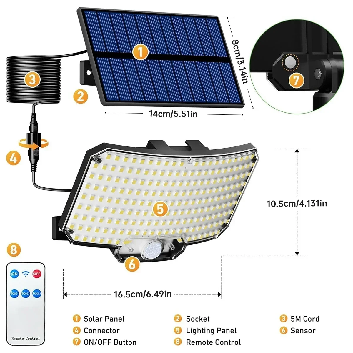 1-2 uds luz Solar superbrillante 234LED, farola con Sensor IR, luz de pared decorativa, múltiples modos de interruptor con Control remoto