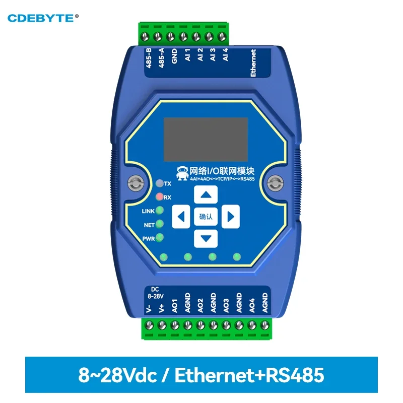 EBYTE ME31-XAXA0404 DC 8-28V Modbus TCP/RTU I/O Networking Modul 4AI + 4AO 0-20mA/4-20mA RJ45 RS485 Modbus Gateway OLED Display