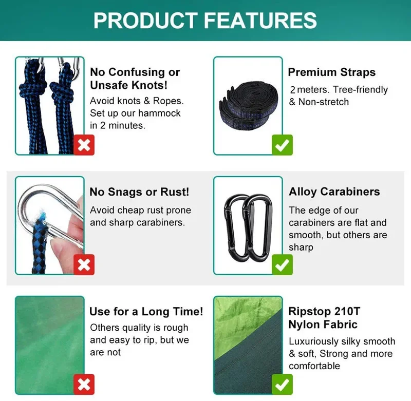 Camping Hammock สุทธิ,เปลญวนร่มชูชีพที่มี500ปอนด์ Super ไนลอนน้ำหนักเบาสำหรับ Camping ท่องเที่ยวเดินป่า