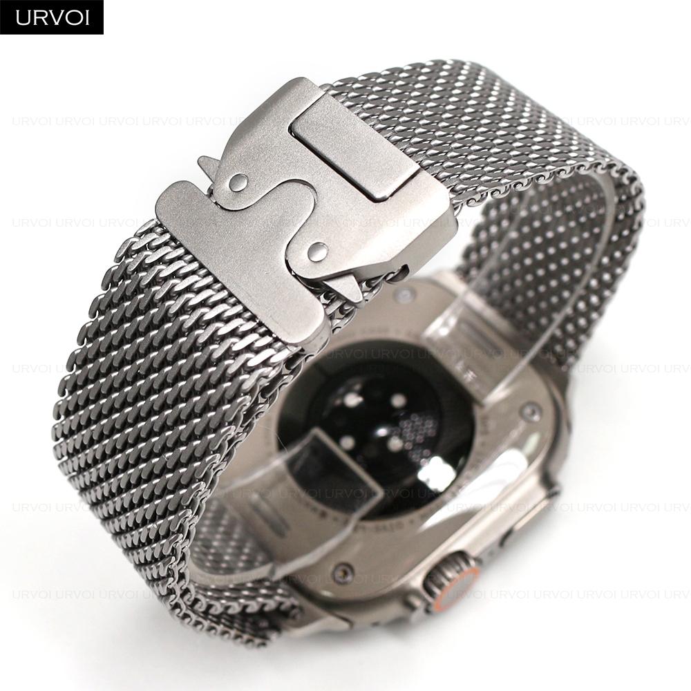 Pulseira de laço milanês URVOI para Apple Watch Ultra 2 1 Série 10 9 87 Pulseira de malha de aço inoxidável 316L para fivela de pára-quedas iWatch