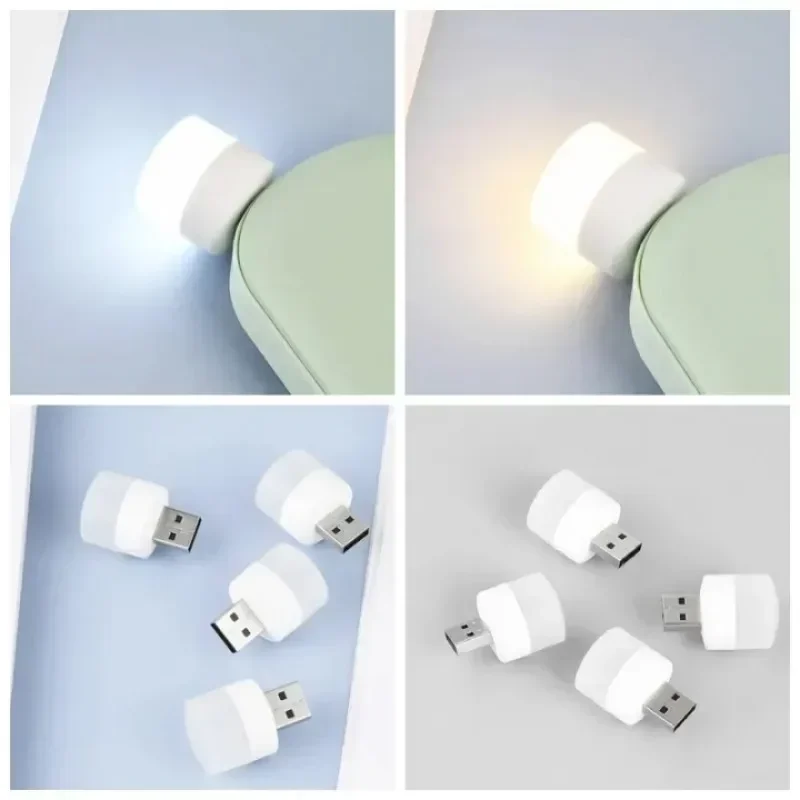 50-1 Uds. Luz nocturna USB Mini luz LED nocturna lámpara con enchufe USB banco de energía carga USB luces de libro lámpara redonda de protección ocular de lectura