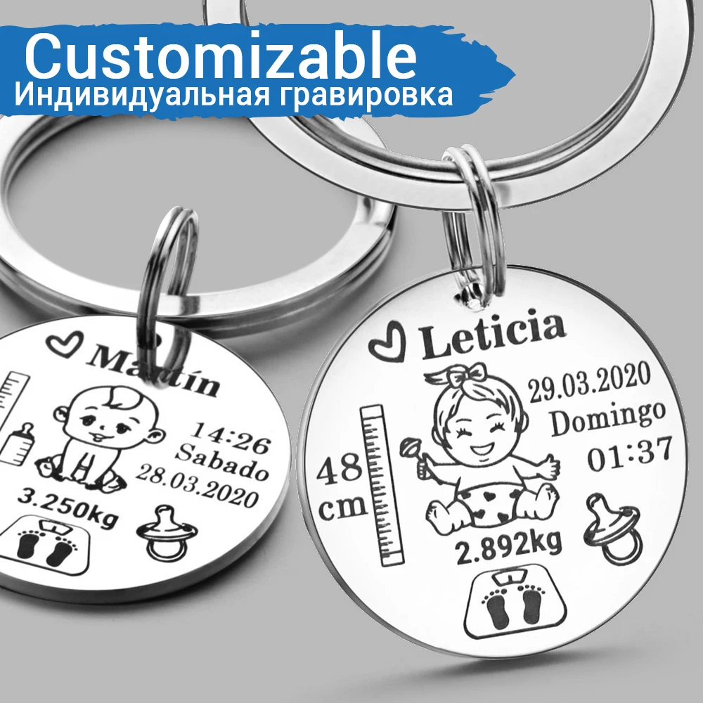 Personalisierter personalisierter Baby-Schlüsselanhänger für Jungen und Mädchen, Name, Geburtsgewicht, Neugeborene, Gedenken für neue Mutter, Vater, Geschenk, Schlüsselanhänger P026_C