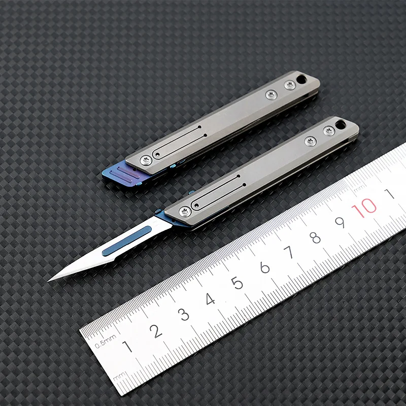 Titanium Alloy Mini Utility Knife Quick Open Scalpel Knife Keychain Pocket Folding Knife Selfdefense Tool Replaceable NO.11 Blad